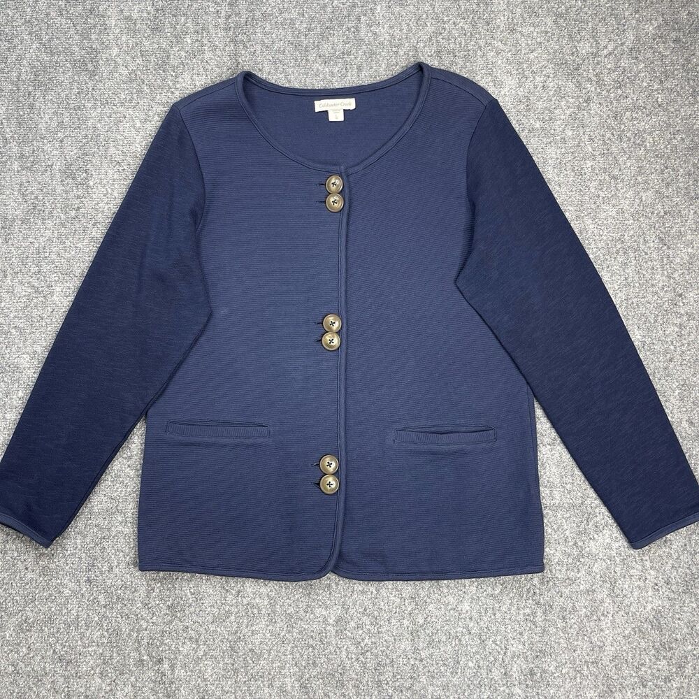 Coldwater Creek Cardigan Sweater Womens Large Navy Button Front Pockets Cotton - Picture 1 of 10